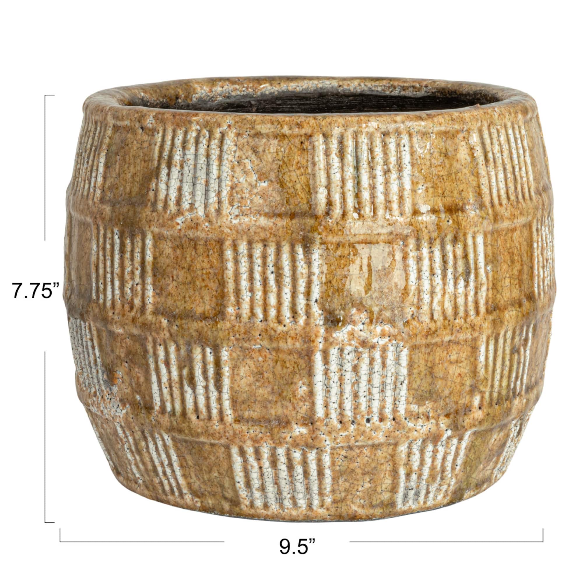 Hello Honey® 9.5" Brown Embossed Crackle Terra Cotta Planter